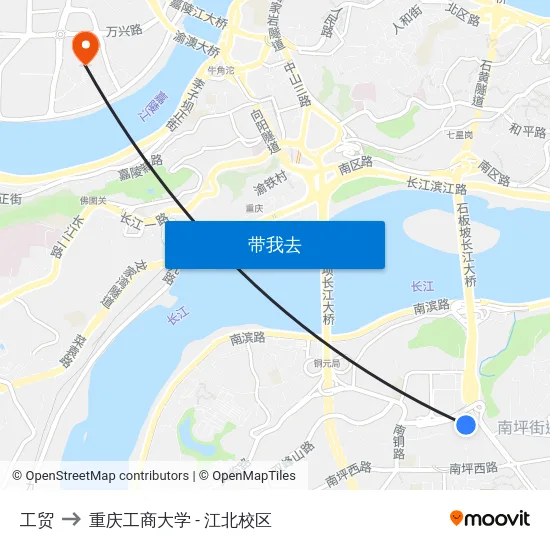工贸 to 重庆工商大学 - 江北校区 map