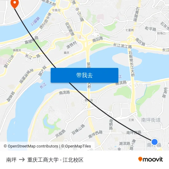 南坪 to 重庆工商大学 - 江北校区 map
