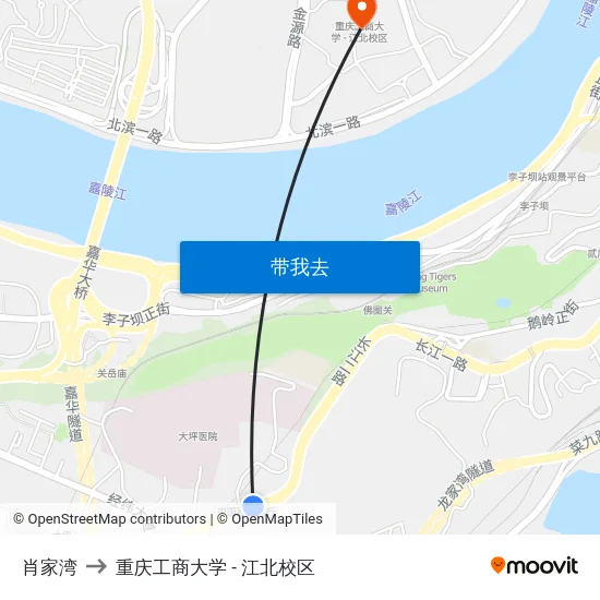 肖家湾 to 重庆工商大学 - 江北校区 map