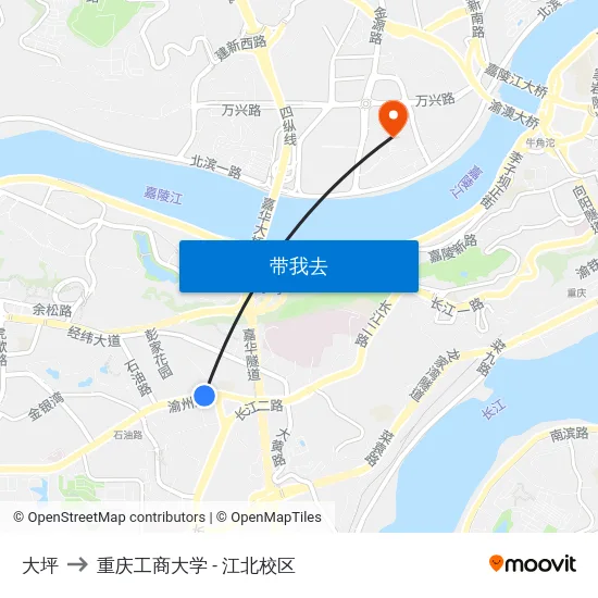 大坪 to 重庆工商大学 - 江北校区 map