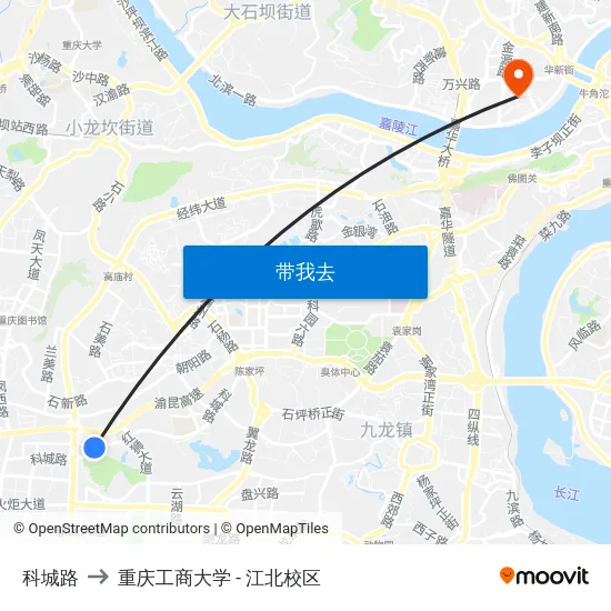 科城路 to 重庆工商大学 - 江北校区 map