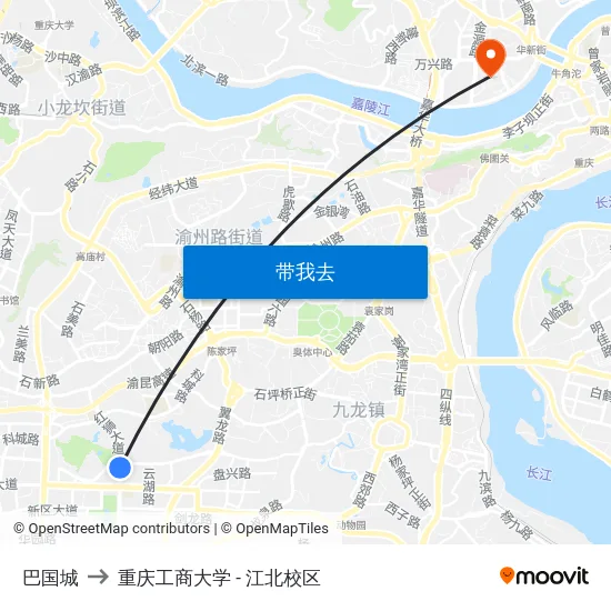 巴国城 to 重庆工商大学 - 江北校区 map