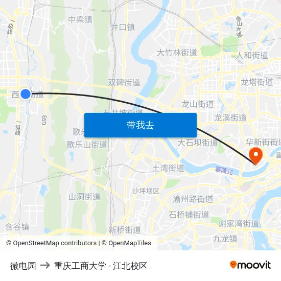 微电园 to 重庆工商大学 - 江北校区 map