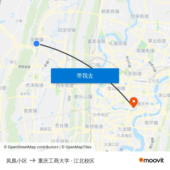 凤凰小区 to 重庆工商大学 - 江北校区 map