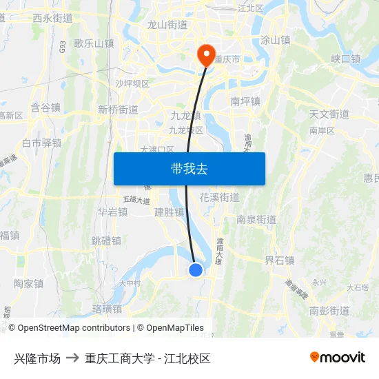 兴隆市场 to 重庆工商大学 - 江北校区 map