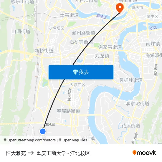 恒大雅苑 to 重庆工商大学 - 江北校区 map