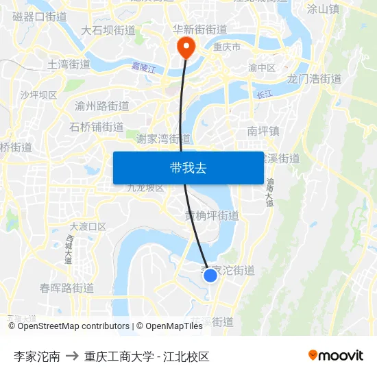 李家沱南 to 重庆工商大学 - 江北校区 map