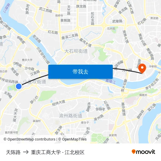 天陈路 to 重庆工商大学 - 江北校区 map