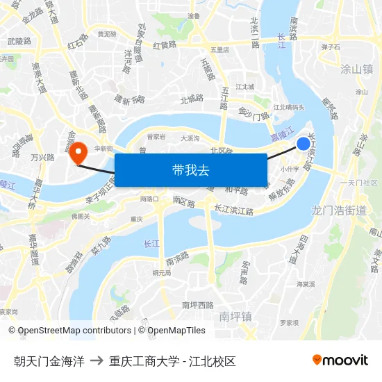 朝天门金海洋 to 重庆工商大学 - 江北校区 map
