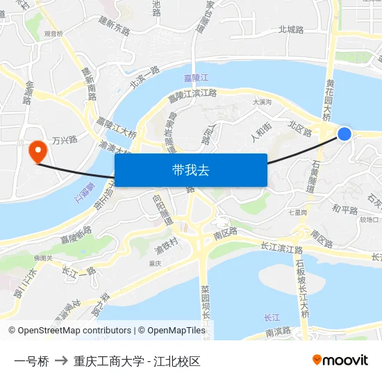 一号桥 to 重庆工商大学 - 江北校区 map