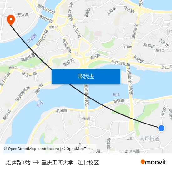 宏声路1站 to 重庆工商大学 - 江北校区 map