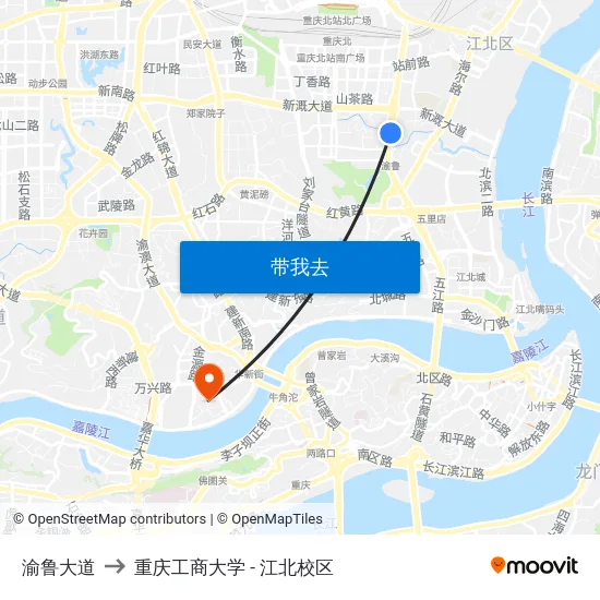 渝鲁大道 to 重庆工商大学 - 江北校区 map