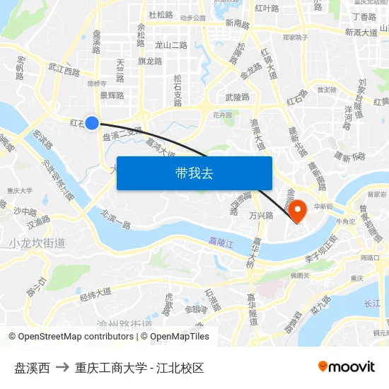 盘溪西 to 重庆工商大学 - 江北校区 map