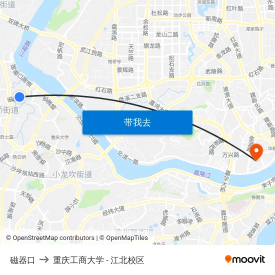 磁器口 to 重庆工商大学 - 江北校区 map