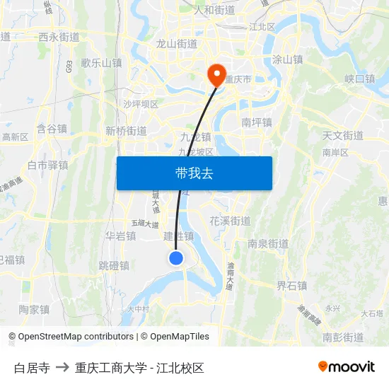 白居寺 to 重庆工商大学 - 江北校区 map