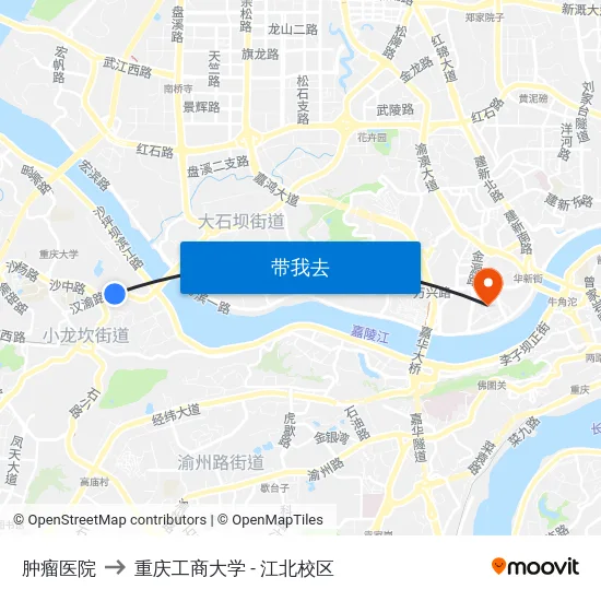 肿瘤医院 to 重庆工商大学 - 江北校区 map