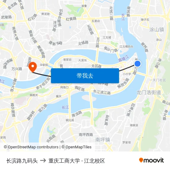 长滨路九码头 to 重庆工商大学 - 江北校区 map