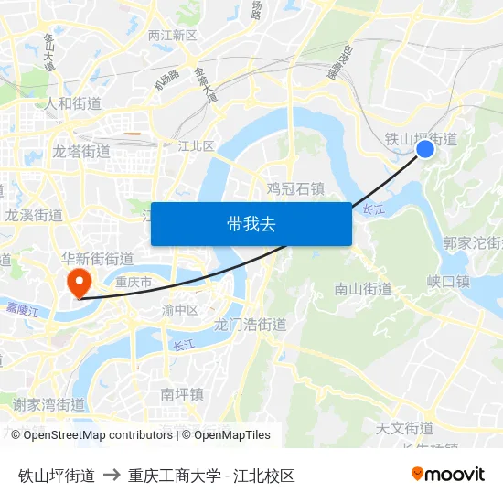 铁山坪街道 to 重庆工商大学 - 江北校区 map