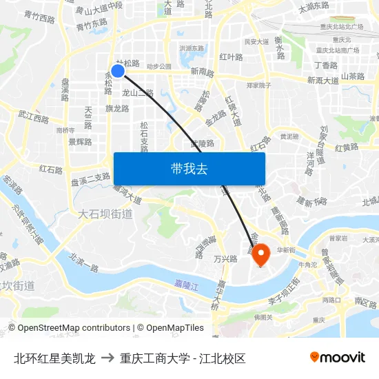 北环红星美凯龙 to 重庆工商大学 - 江北校区 map
