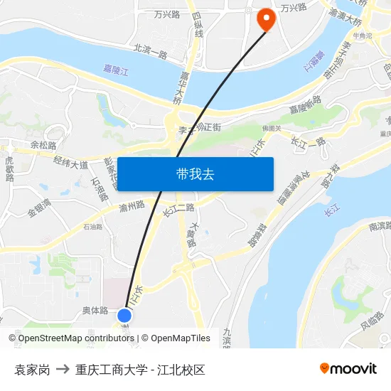 袁家岗 to 重庆工商大学 - 江北校区 map