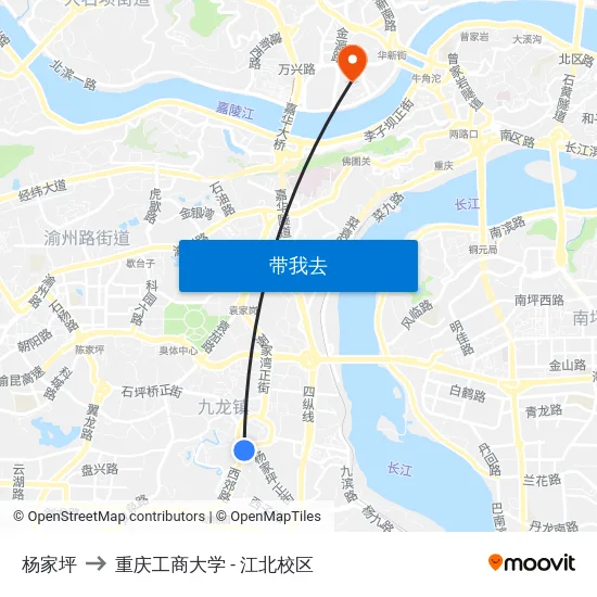 杨家坪 to 重庆工商大学 - 江北校区 map