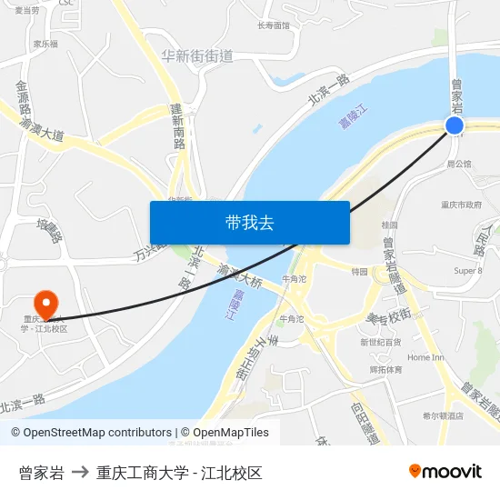 曾家岩 to 重庆工商大学 - 江北校区 map
