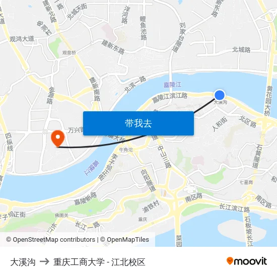 大溪沟 to 重庆工商大学 - 江北校区 map