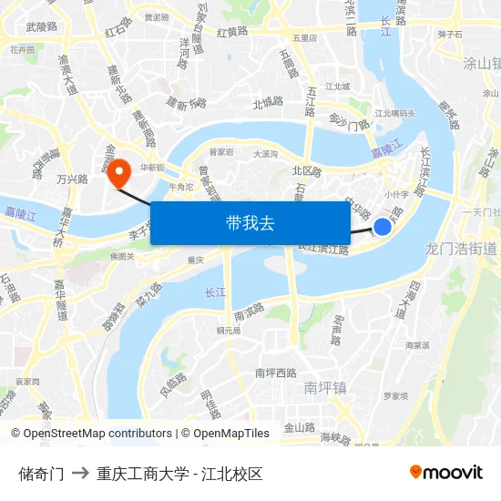 储奇门 to 重庆工商大学 - 江北校区 map