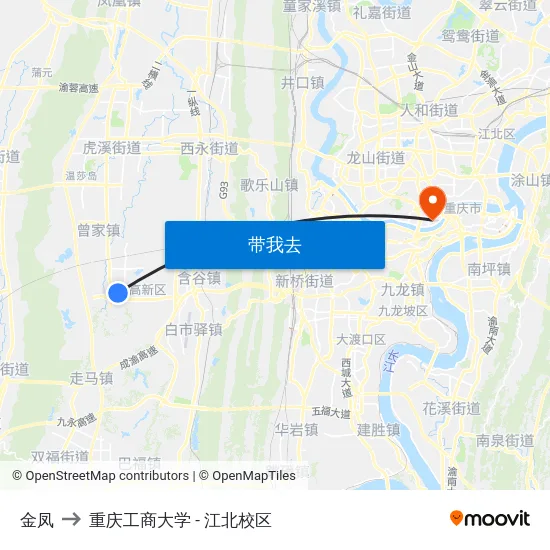 金凤 to 重庆工商大学 - 江北校区 map