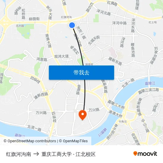 红旗河沟南 to 重庆工商大学 - 江北校区 map