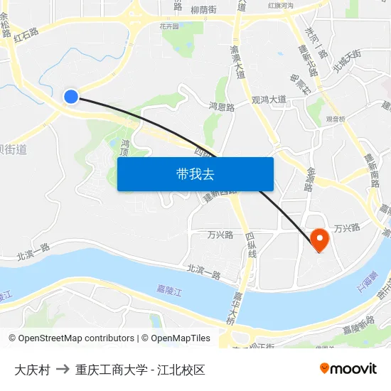 大庆村 to 重庆工商大学 - 江北校区 map