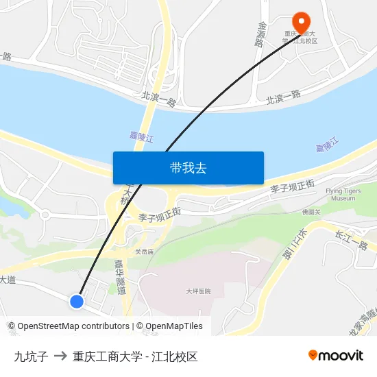 九坑子 to 重庆工商大学 - 江北校区 map