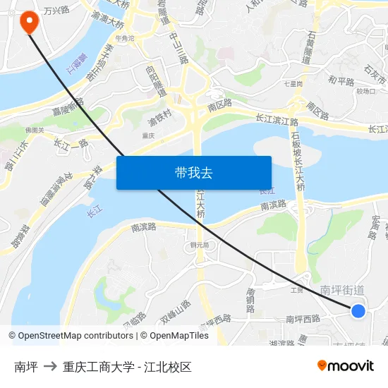 南坪 to 重庆工商大学 - 江北校区 map