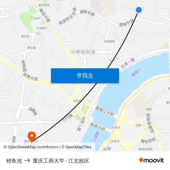 鲤鱼池 to 重庆工商大学 - 江北校区 map