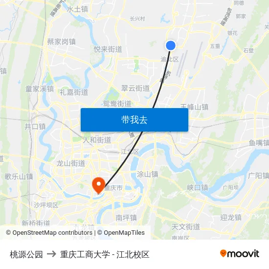 桃源公园 to 重庆工商大学 - 江北校区 map