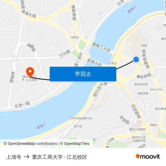 上清寺 to 重庆工商大学 - 江北校区 map