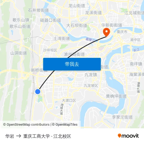 华岩 to 重庆工商大学 - 江北校区 map