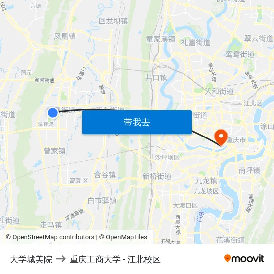 大学城美院 to 重庆工商大学 - 江北校区 map