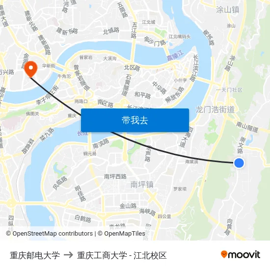 重庆邮电大学 to 重庆工商大学 - 江北校区 map