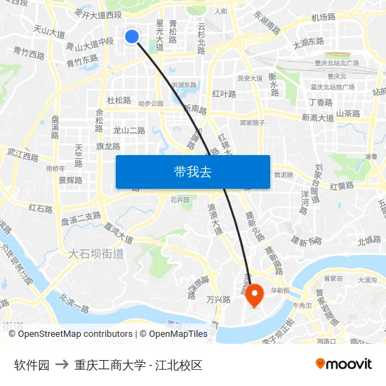 软件园 to 重庆工商大学 - 江北校区 map