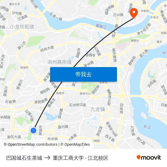 巴国城石生茶城 to 重庆工商大学 - 江北校区 map