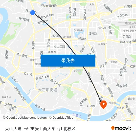 天山大道 to 重庆工商大学 - 江北校区 map