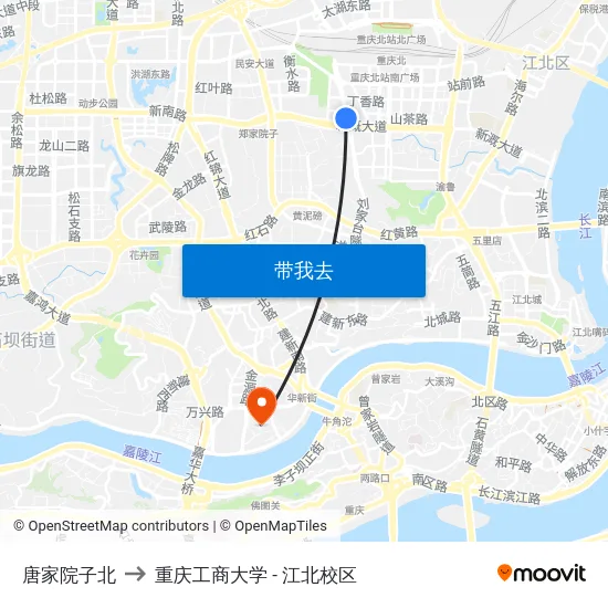 唐家院子北 to 重庆工商大学 - 江北校区 map
