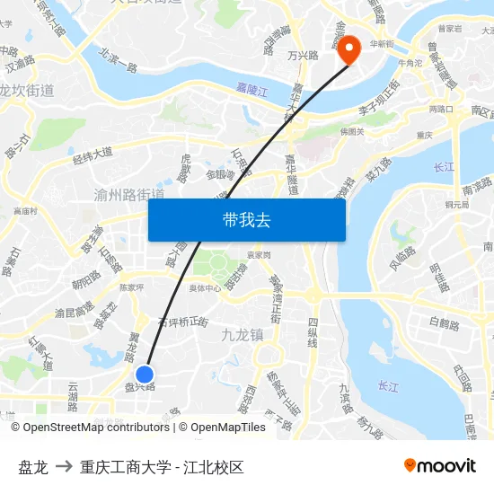 盘龙 to 重庆工商大学 - 江北校区 map