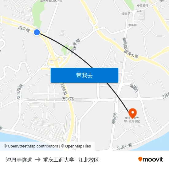 鸿恩寺隧道 to 重庆工商大学 - 江北校区 map