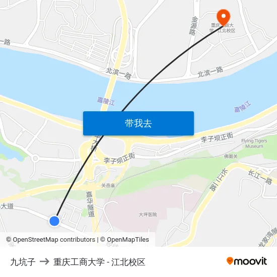 九坑子 to 重庆工商大学 - 江北校区 map