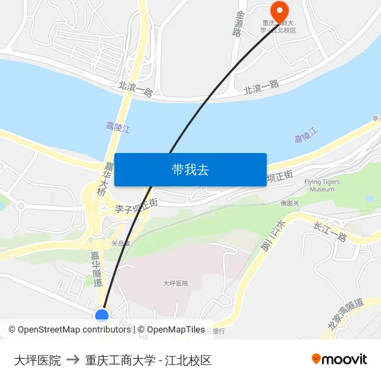 大坪医院 to 重庆工商大学 - 江北校区 map