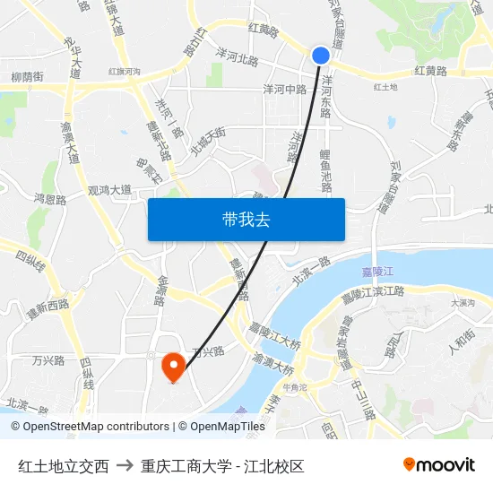 红土地立交西 to 重庆工商大学 - 江北校区 map