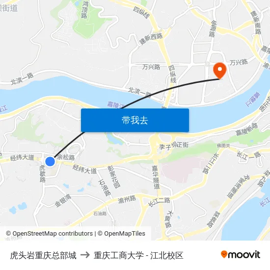 虎头岩重庆总部城 to 重庆工商大学 - 江北校区 map