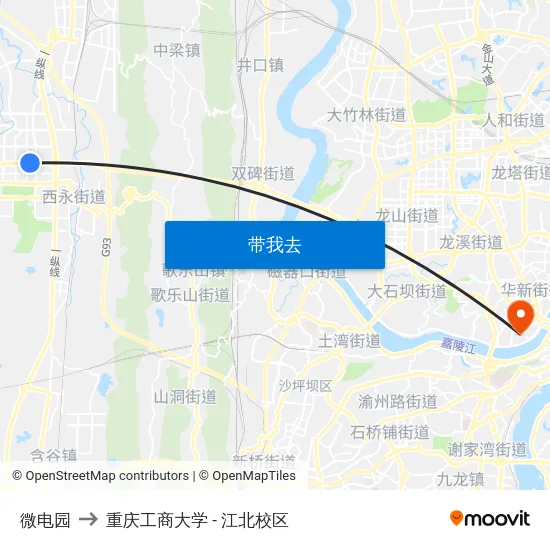 微电园 to 重庆工商大学 - 江北校区 map